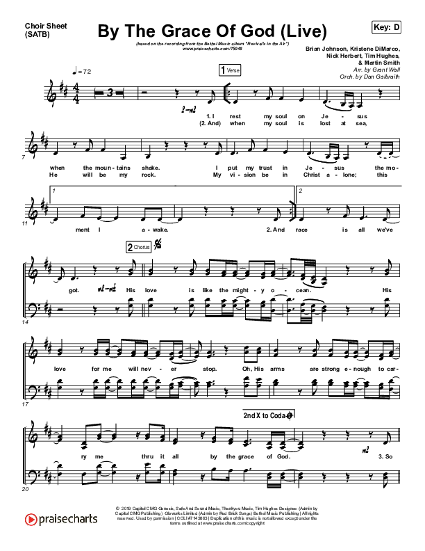 By The Grace Of God (Live) Choir Sheet (SATB) (Bethel Music / Brian Johnson / Jenn Johnson)