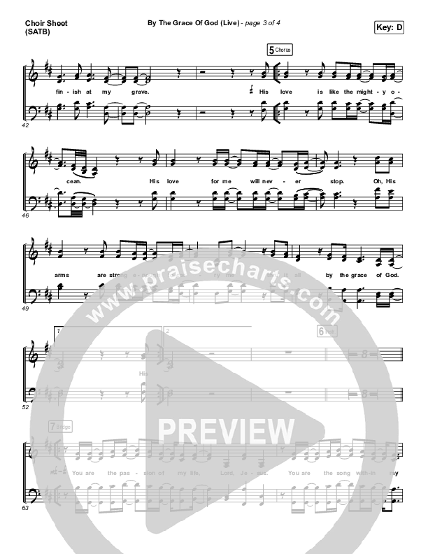 By The Grace Of God (Live) Choir Sheet (SATB) (Bethel Music / Brian Johnson / Jenn Johnson)
