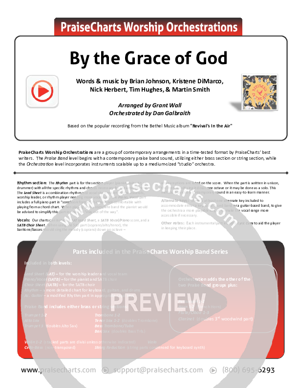 By The Grace Of God (Live) Cover Sheet (Bethel Music / Brian Johnson / Jenn Johnson)