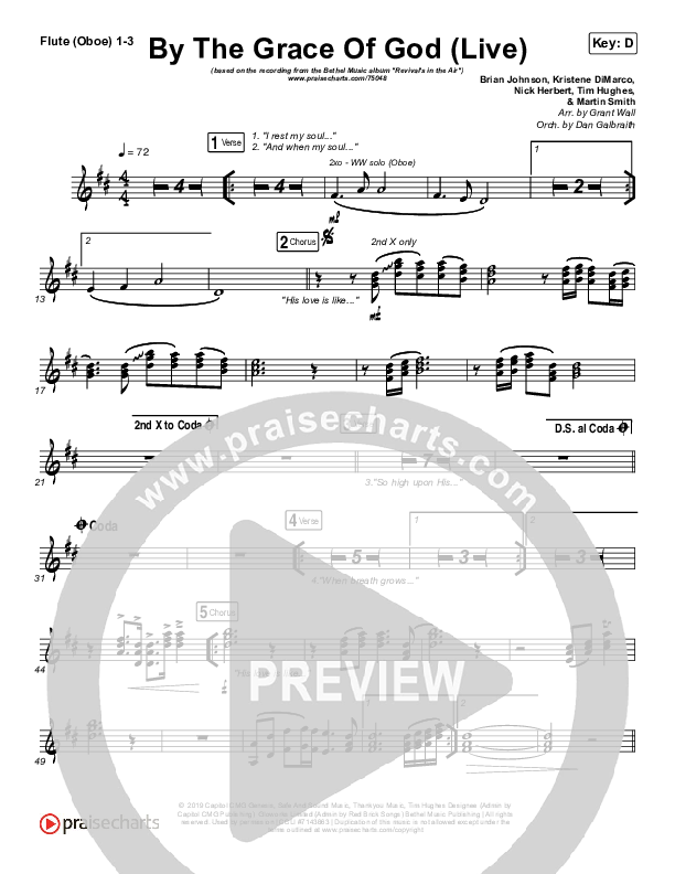 By The Grace Of God (Live) Flute/Oboe 1/2/3 (Bethel Music / Brian Johnson / Jenn Johnson)