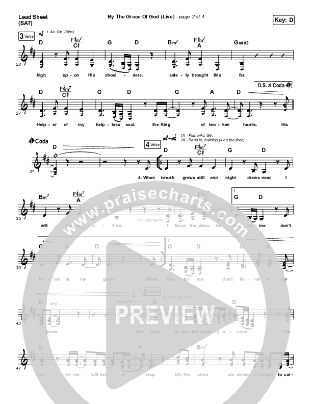 By The Grace Of God (Live) Lead Sheet (SAT) (Bethel Music / Brian Johnson / Jenn Johnson)