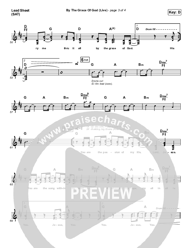 By The Grace Of God (Live) Lead Sheet (SAT) (Bethel Music / Brian Johnson / Jenn Johnson)