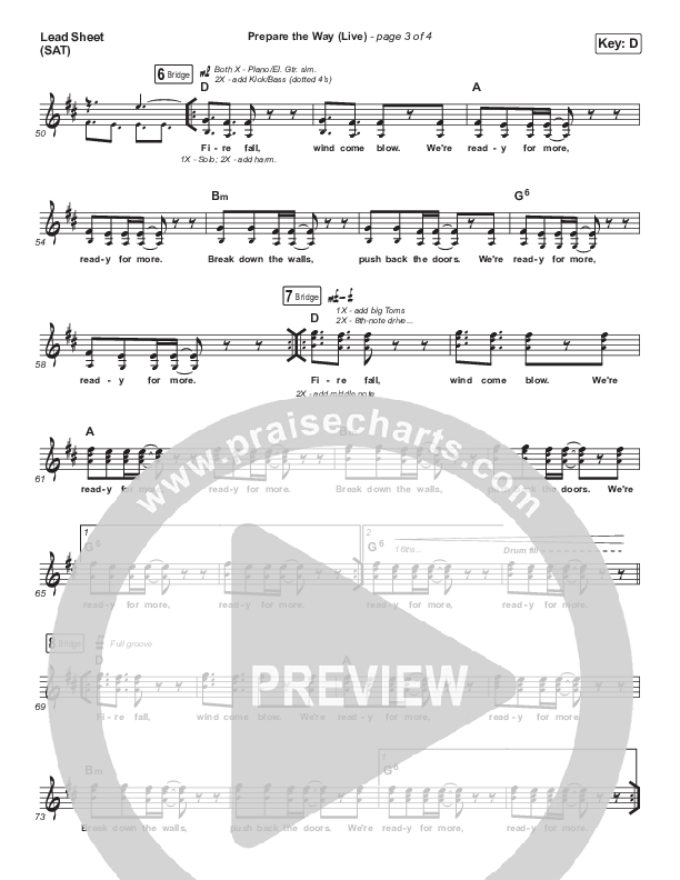 Prepare The Way (Live) Lead Sheet (SAT) (Bethel Music / Bethany Wohrle / Dante Bowe)