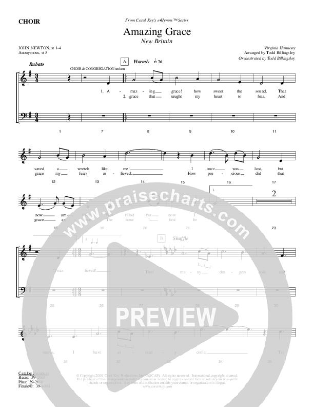 Amazing Grace Choir Sheet (Todd Billingsley)