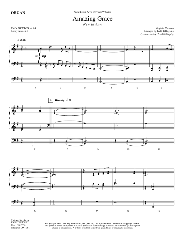 Amazing Grace Organ (Todd Billingsley)