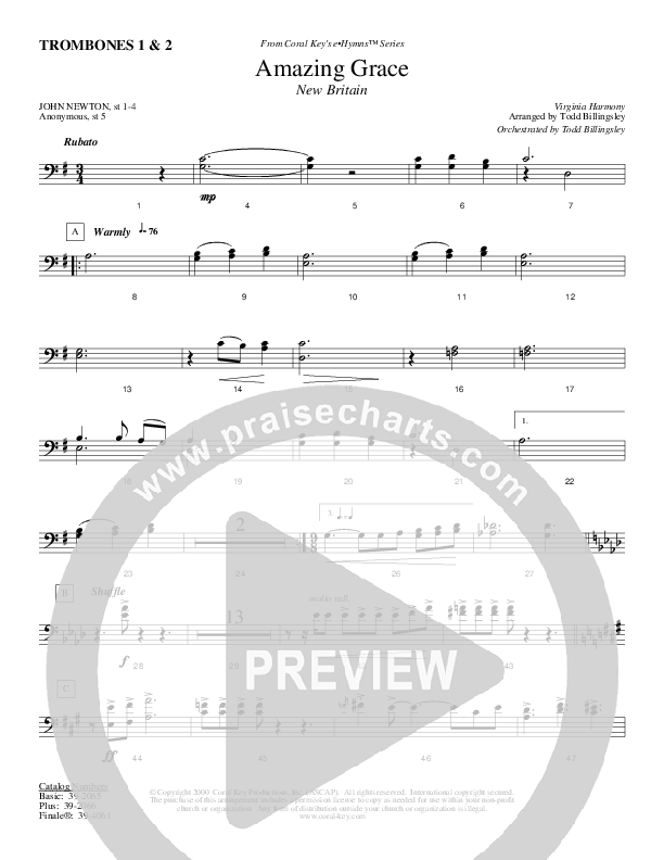 Amazing Grace Trombone 1/2 (Todd Billingsley)