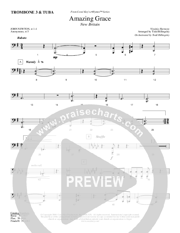 Amazing Grace Trombone 3/Tuba (Todd Billingsley)
