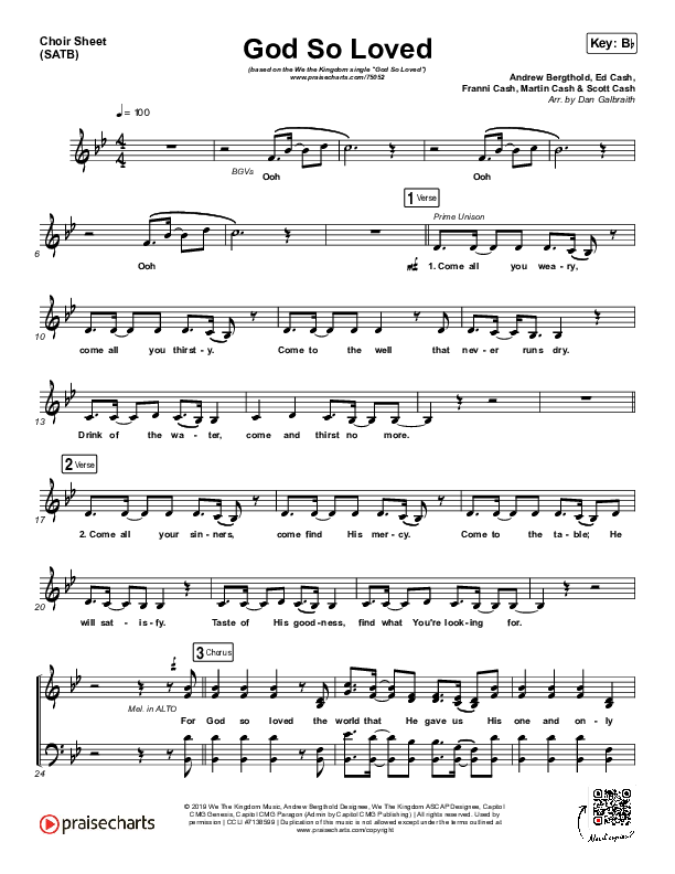 God So Loved Choir Vocals (SATB) (We The Kingdom)