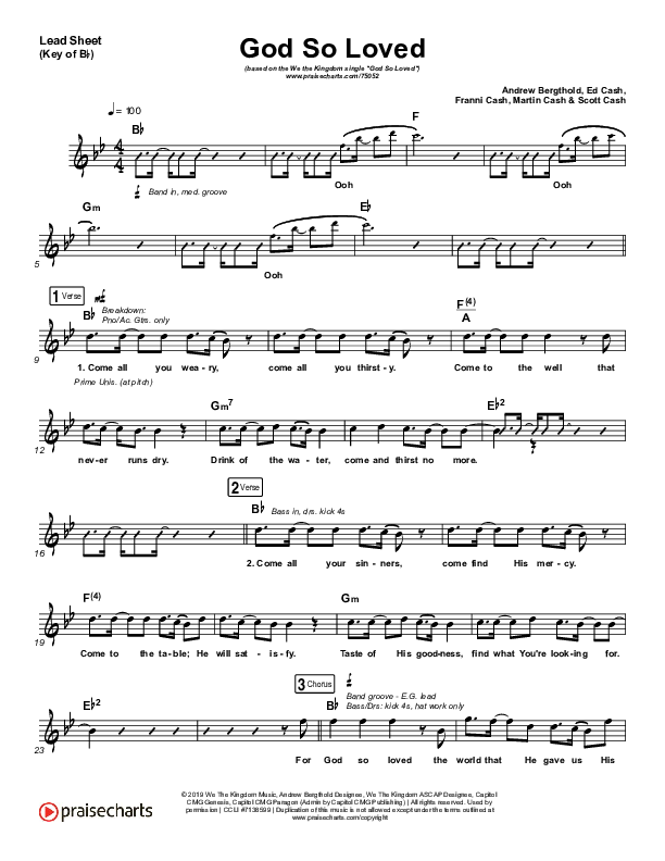 God So Loved Lead Sheet (Melody) (We The Kingdom)