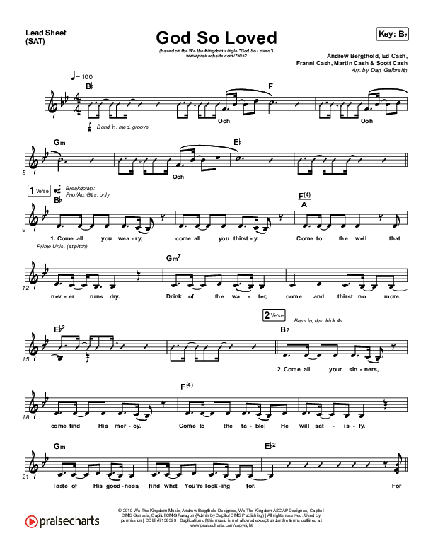 God So Loved Lead Sheet (SAT) (We The Kingdom)