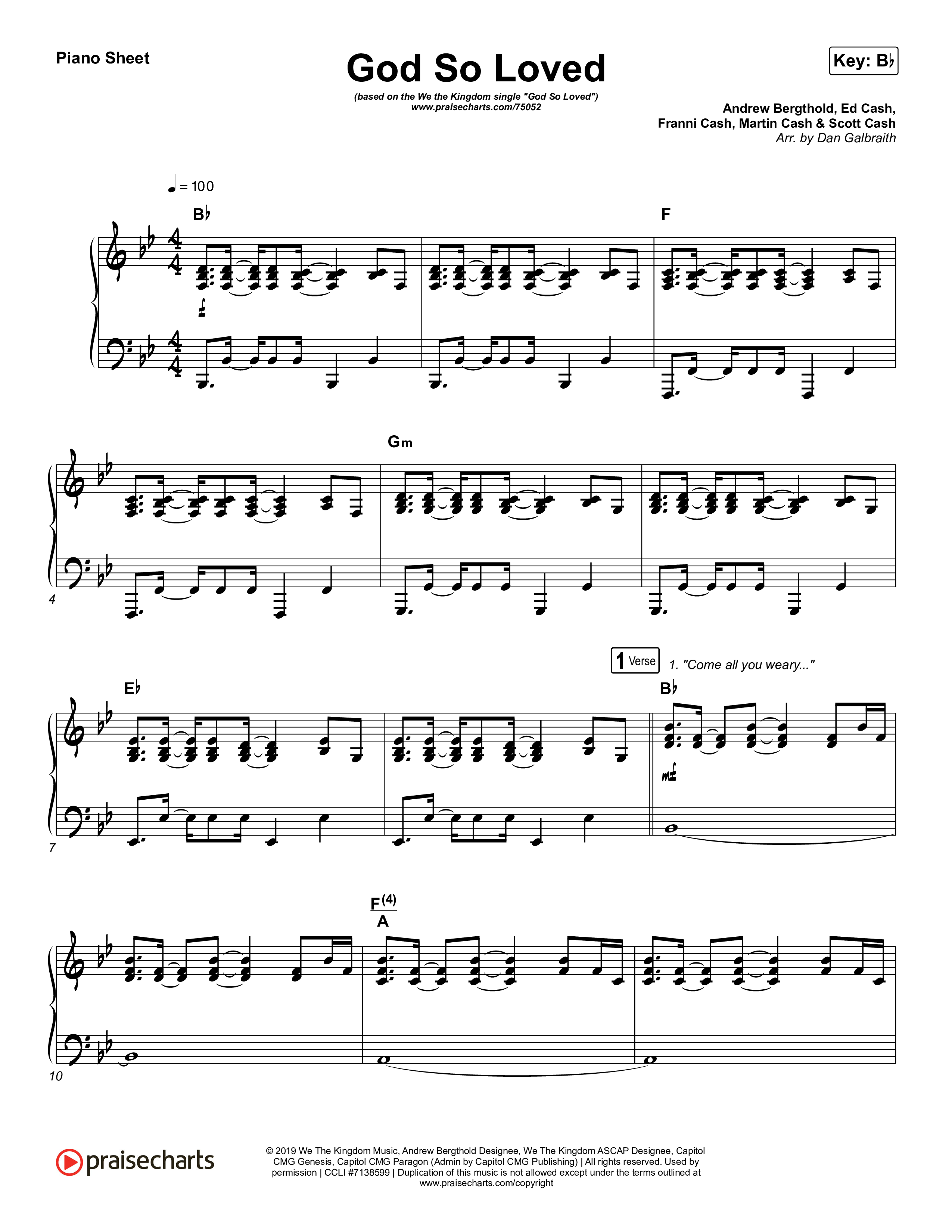 God So Loved Piano Sheet (We The Kingdom)