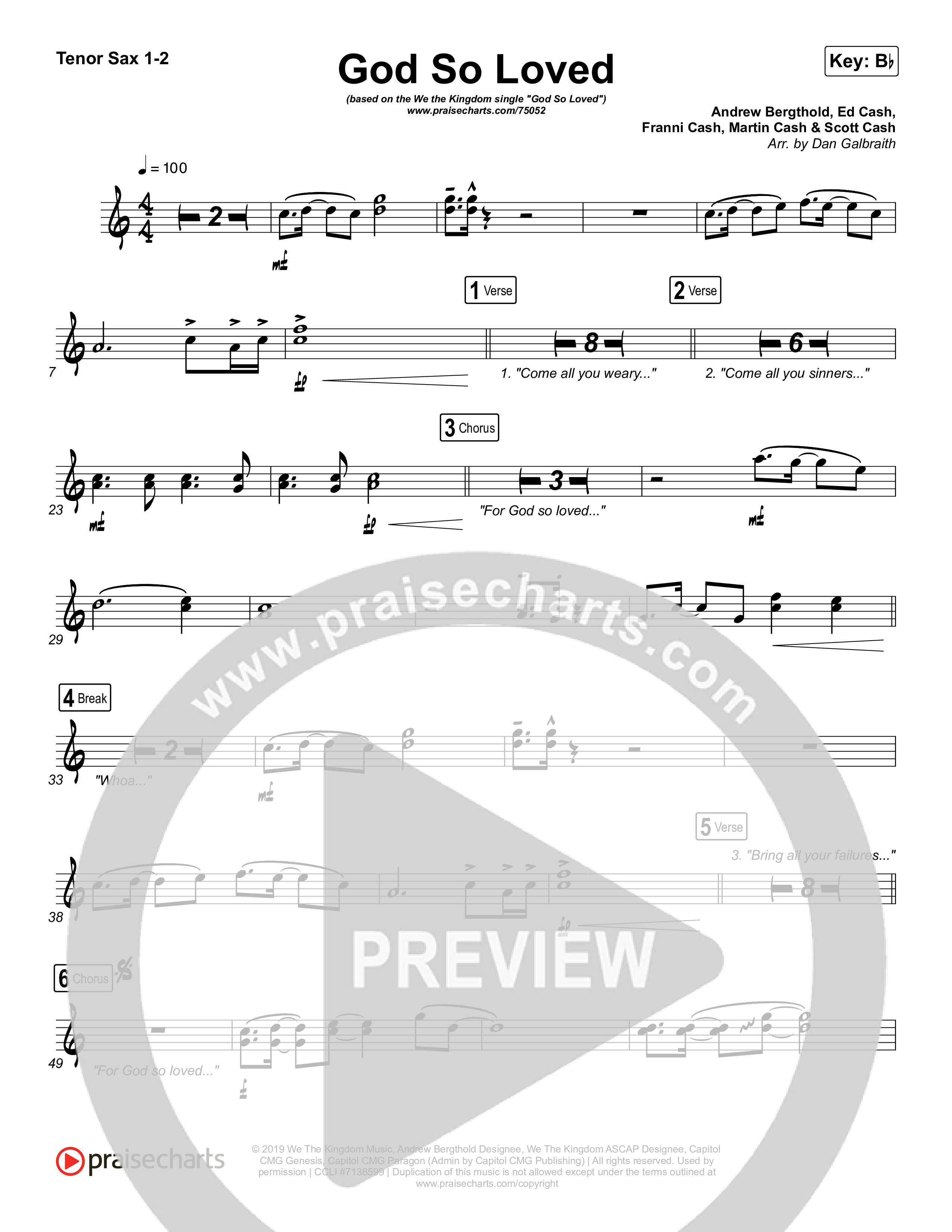 God So Loved Tenor Sax 1/2 (We The Kingdom)