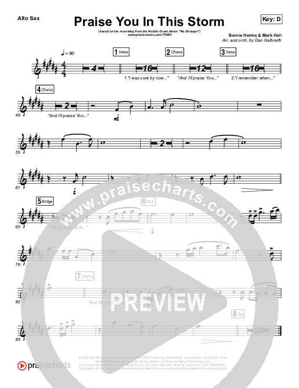 Praise You In This Storm Alto Sax (Natalie Grant)