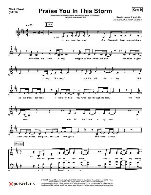 Praise You In This Storm Choir Sheet (SATB) (Natalie Grant)