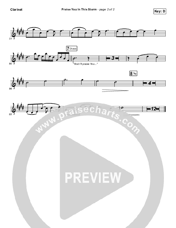 Praise You In This Storm Clarinet (Natalie Grant)