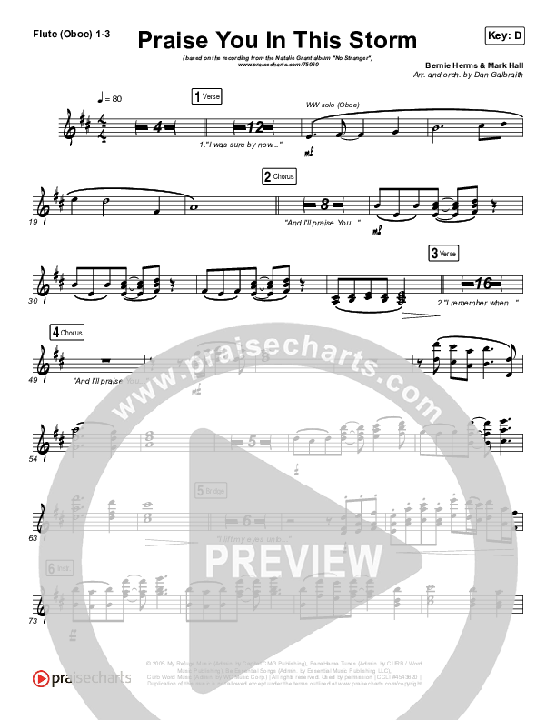 Praise You In This Storm Flute/Oboe 1/2/3 (Natalie Grant)