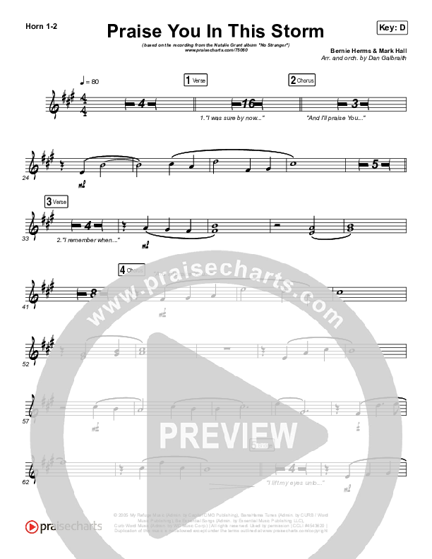 Praise You In This Storm French Horn 1/2 (Natalie Grant)