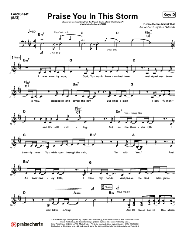 Praise You In This Storm Lead Sheet (SAT) (Natalie Grant)