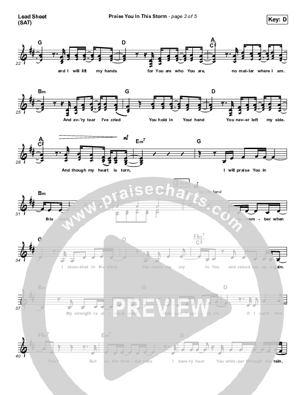 Praise You In This Storm Lead Sheet (SAT) (Natalie Grant)