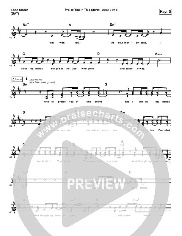 Praise You In This Storm Lead Sheet (SAT) (Natalie Grant)