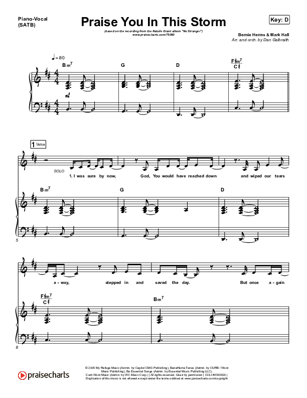 Praise You In This Storm Piano/Vocal (SATB) (Natalie Grant)