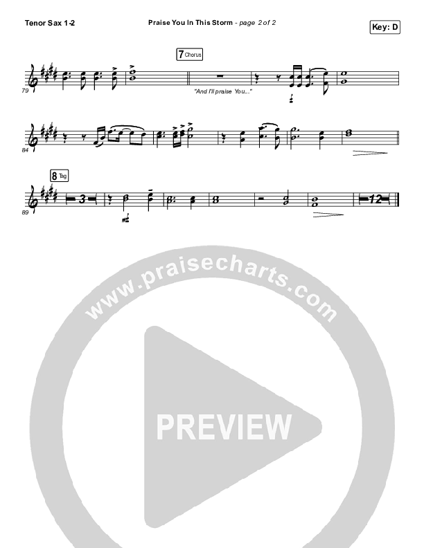 Praise You In This Storm Tenor Sax 1/2 (Natalie Grant)