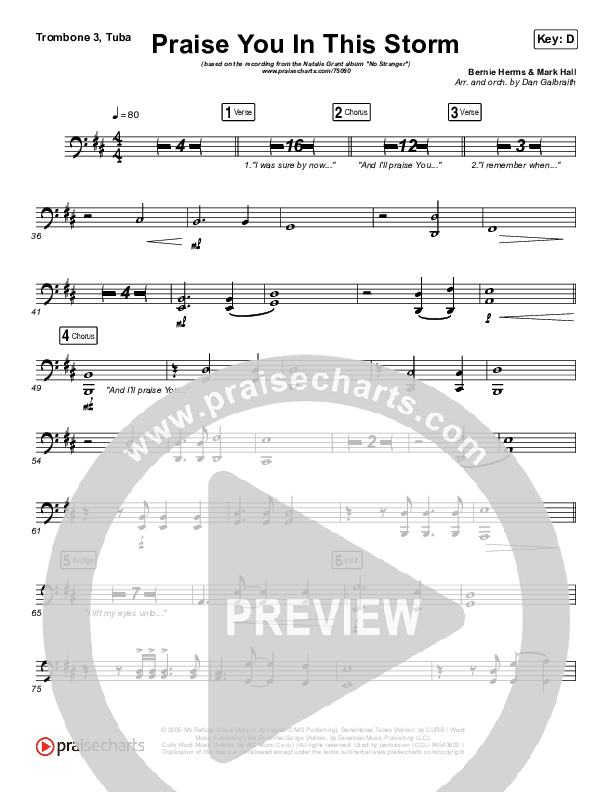 Praise You In This Storm Trombone 3/Tuba (Natalie Grant)