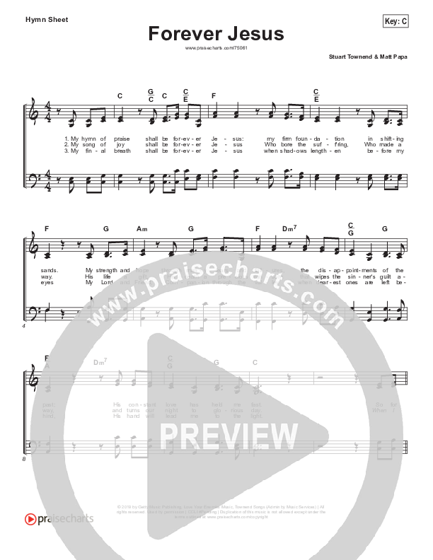 Forever Jesus Hymn Sheet (Keith & Kristyn Getty / Stuart Townend)