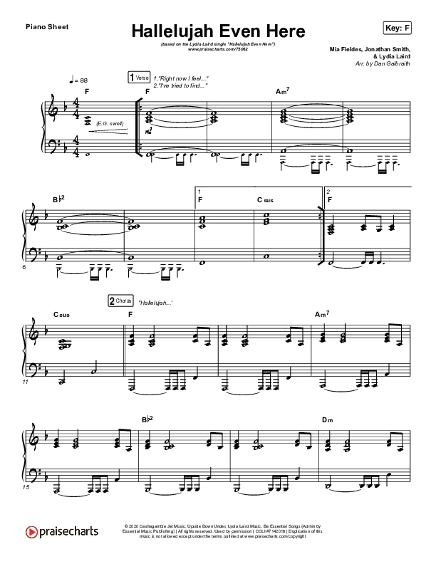 Hallelujah Even Here Piano Sheet (Lydia Laird)