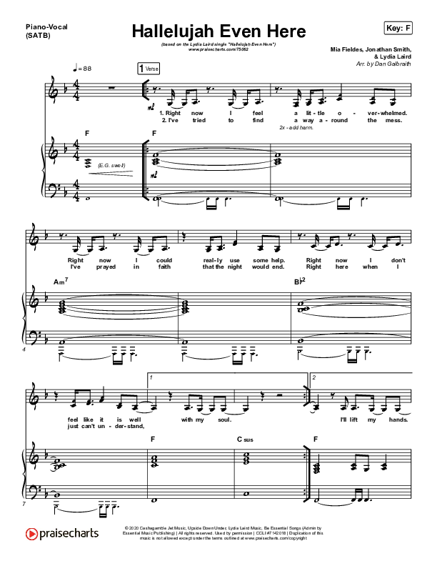 Hallelujah Even Here Piano/Vocal (SATB) (Lydia Laird)