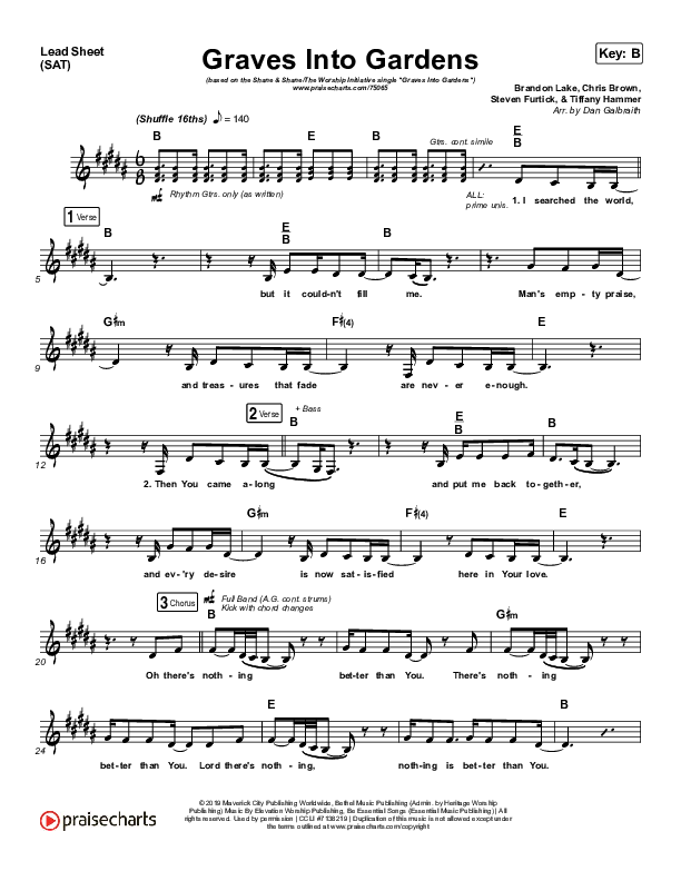 Graves Into Gardens Lead Sheet (SAT) (Shane & Shane/The Worship Initiative)