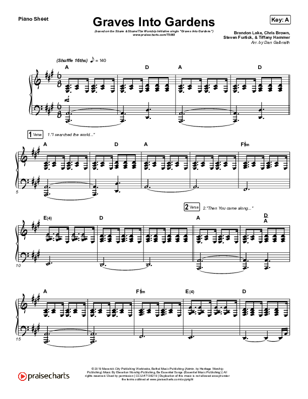 Graves Into Gardens Piano Sheet (Shane & Shane/The Worship Initiative)
