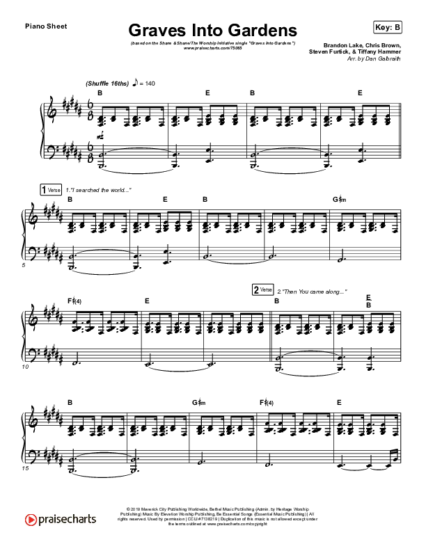 Graves Into Gardens Piano Sheet (Shane & Shane/The Worship Initiative)
