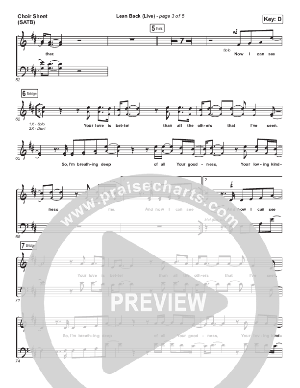 Lean Back (Live) Choir Sheet (SATB) (Jesus Culture / Chris McClarney / Katie Torwalt)