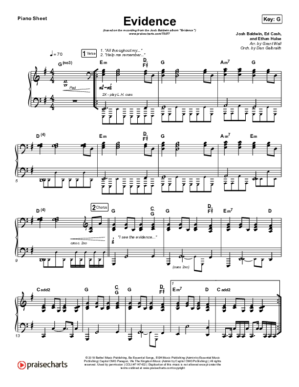 Evidence Piano Sheet (Josh Baldwin)