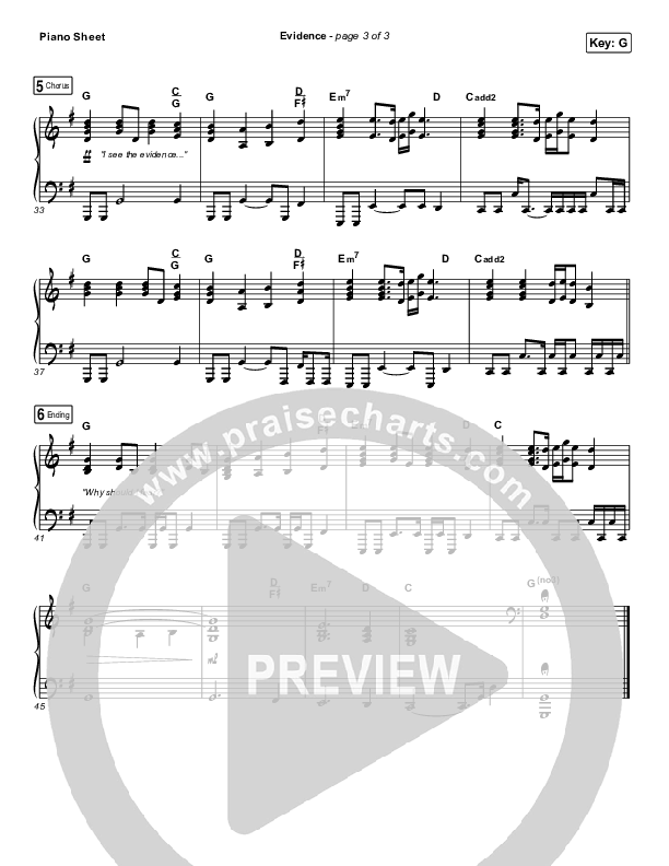 Evidence Piano Sheet (Josh Baldwin)