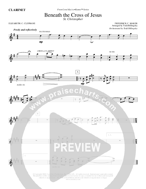 Beneath The Cross Of Jesus Clarinet (Todd Billingsley)
