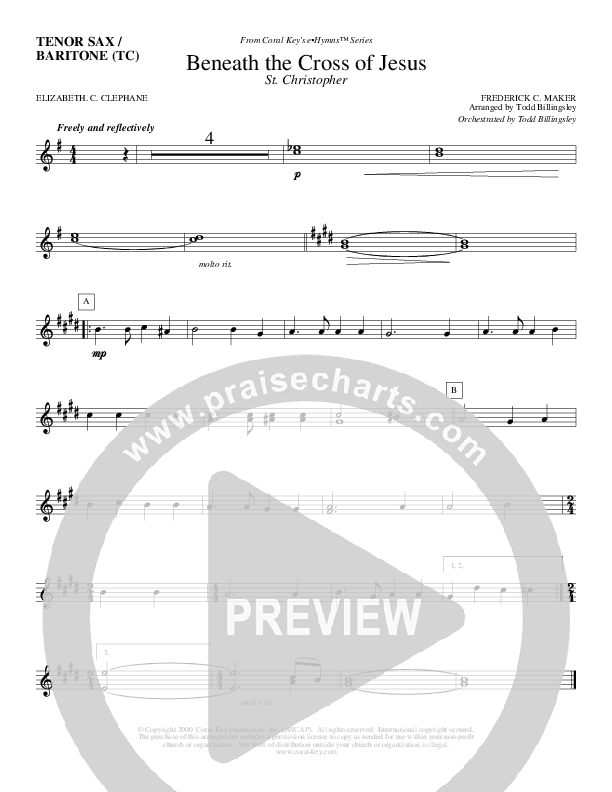 Beneath The Cross Of Jesus Tenor Sax/Baritone T.C. (Todd Billingsley)