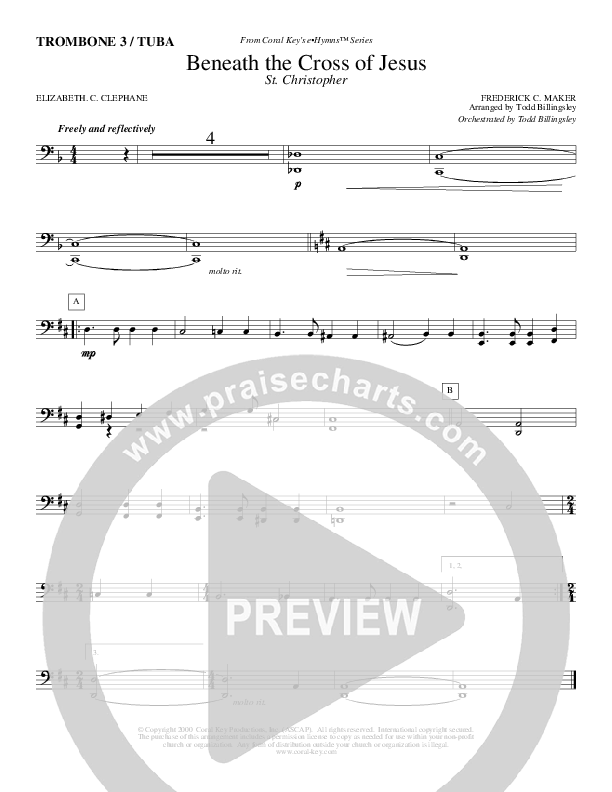 Beneath The Cross Of Jesus Trombone 3/Tuba (Todd Billingsley)