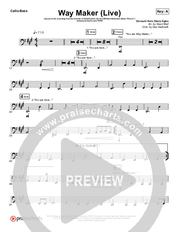 Way Maker (Live) Cello/Bass (Sounds Of Unity / Darlene Zschech / William McDowell / REVERE)