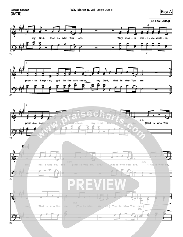 Way Maker (Live) Choir Sheet (SATB) (Sounds Of Unity / Darlene Zschech / William McDowell / REVERE)