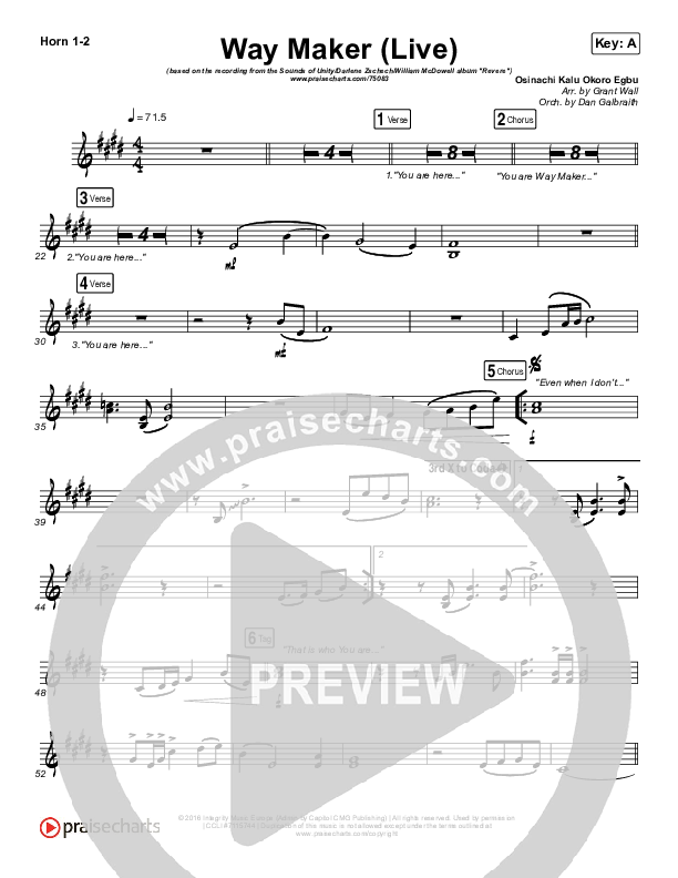 Way Maker (Live) French Horn 1/2 (Sounds Of Unity / Darlene Zschech / William McDowell / REVERE)