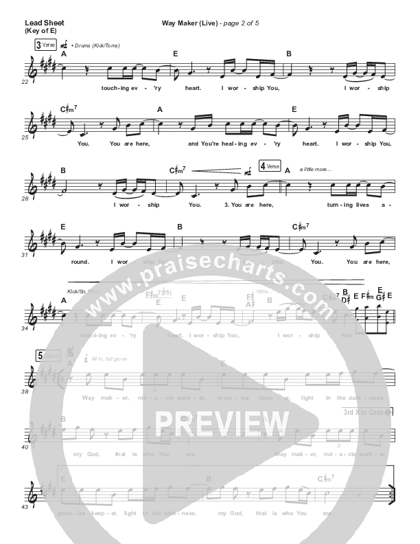 Way Maker (Live) Lead Sheet (Melody) (Sounds Of Unity / Darlene Zschech / William McDowell / REVERE)