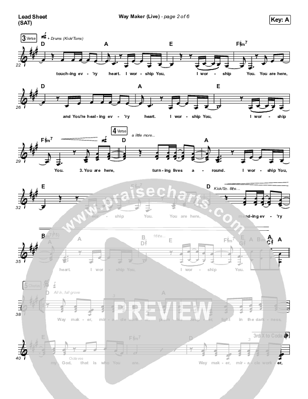 Way Maker (Live) Lead Sheet (SAT) (Sounds Of Unity / Darlene Zschech / William McDowell / REVERE)