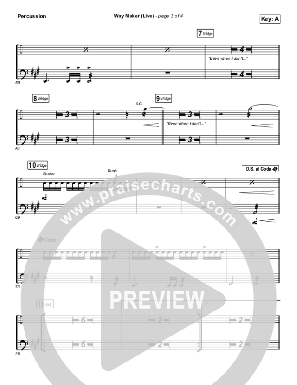 Way Maker (Live) Percussion Sheet Music PDF (Michael W. Smith) -  PraiseCharts