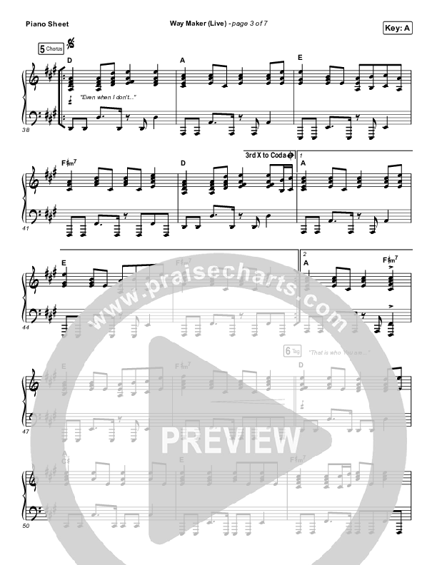 Way Maker (Live) Piano Sheet (Sounds Of Unity / Darlene Zschech / William McDowell / REVERE)
