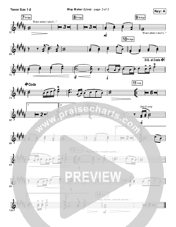 Way Maker (Live) Tenor Sax 1/2 (Sounds Of Unity / Darlene Zschech / William McDowell / REVERE)