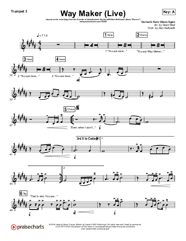 Way Maker (Live) Trumpet 3 (Sounds Of Unity / Darlene Zschech / William McDowell / REVERE)