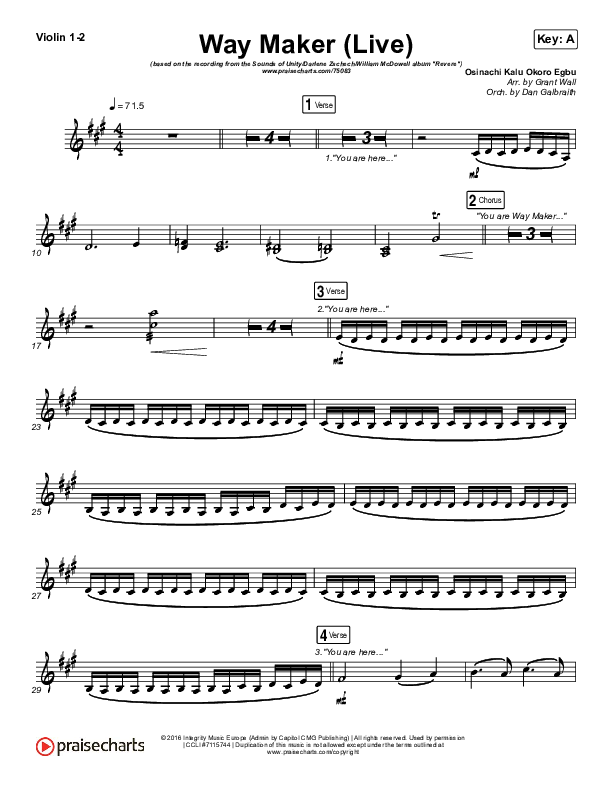 Way Maker (Live) Violin 1/2 (Sounds Of Unity / Darlene Zschech / William McDowell / REVERE)