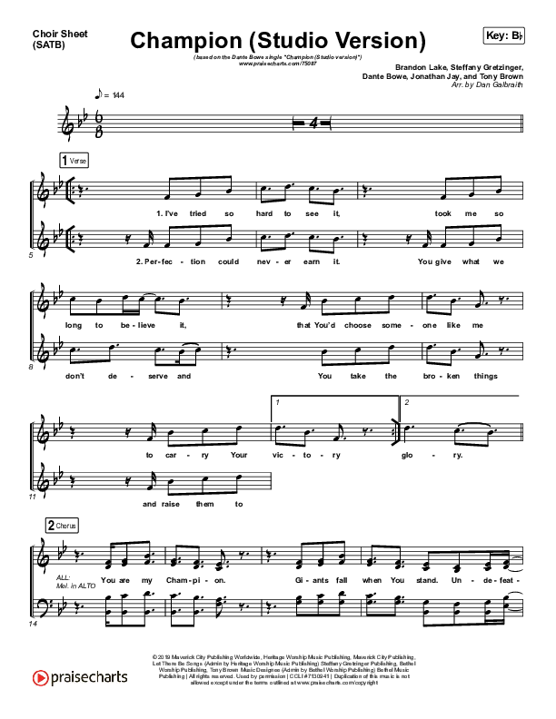Champion (Studio) Choir Sheet (SATB) (Dante Bowe)